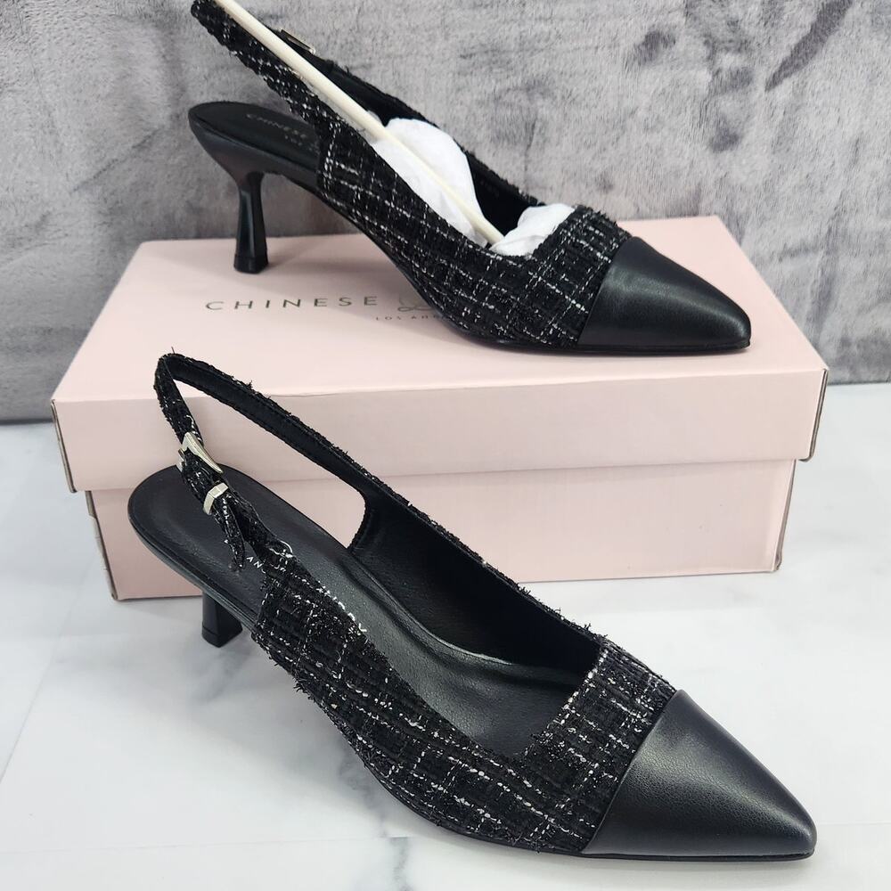 NIB Chinese Laundry Mariella Black Pointed Toe Tweed & Matte 8.5 US  39 EU